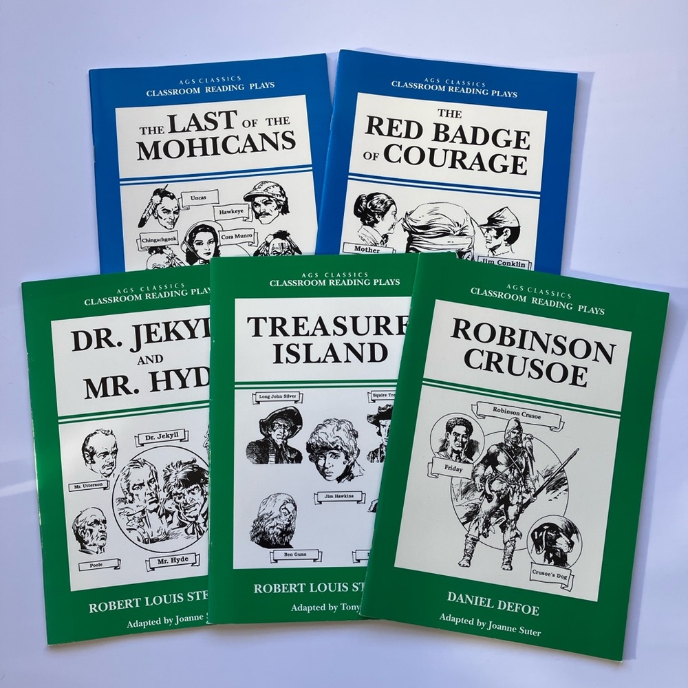 AGS Classics Reading Plays Lot Treasure Island Crusoe Red Badge Mohicans Jekyll